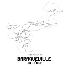 BARAQUEVILLE Val-d'Oise. Minimalistic street map with black and white lines.
