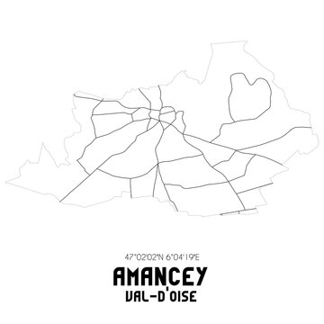 AMANCEY Val-d'Oise. Minimalistic street map with black and white lines.