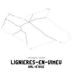 LIGNIERES-EN-VIMEU Val-d'Oise. Minimalistic street map with black and white lines.