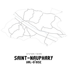 SAINT-NAUPHARY Val-d'Oise. Minimalistic street map with black and white lines.