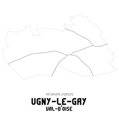 UGNY-LE-GAY Val-d'Oise. Minimalistic street map with black and white lines.