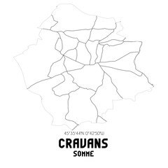 CRAVANS Somme. Minimalistic street map with black and white lines.