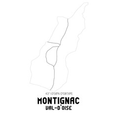 MONTIGNAC Val-d'Oise. Minimalistic street map with black and white lines.