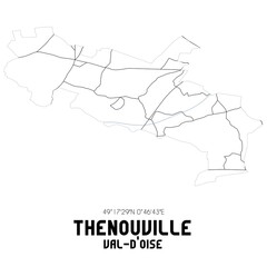 THENOUVILLE Val-d'Oise. Minimalistic street map with black and white lines.