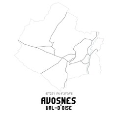 AVOSNES Val-d'Oise. Minimalistic street map with black and white lines.