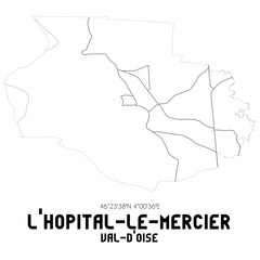 L'HOPITAL-LE-MERCIER Val-d'Oise. Minimalistic street map with black and white lines.
