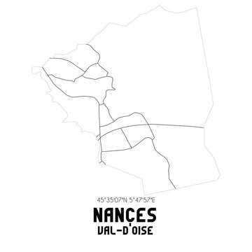 NANCES Val-d'Oise. Minimalistic street map with black and white lines.