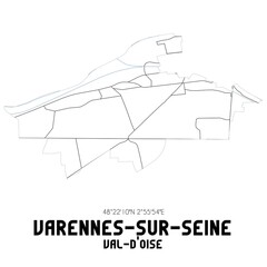 VARENNES-SUR-SEINE Val-d'Oise. Minimalistic street map with black and white lines.