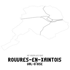 ROUVRES-EN-XAINTOIS Val-d'Oise. Minimalistic street map with black and white lines.