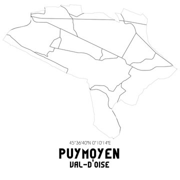 PUYMOYEN Val-d'Oise. Minimalistic street map with black and white lines.
