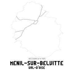 MENIL-SUR-BELVITTE Val-d'Oise. Minimalistic street map with black and white lines.
