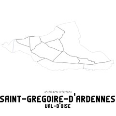 SAINT-GREGOIRE-D'ARDENNES Val-d'Oise. Minimalistic street map with black and white lines.