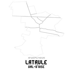 LATAULE Val-d'Oise. Minimalistic street map with black and white lines.