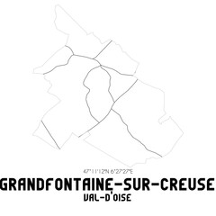 GRANDFONTAINE-SUR-CREUSE Val-d'Oise. Minimalistic street map with black and white lines.