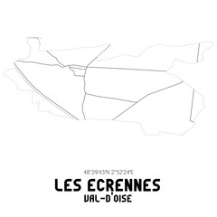 LES ECRENNES Val-d'Oise. Minimalistic street map with black and white lines.