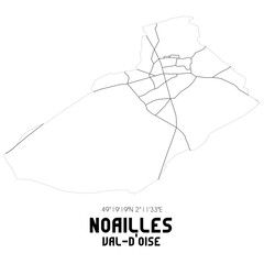 NOAILLES Val-d'Oise. Minimalistic street map with black and white lines.