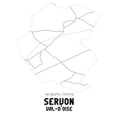 SERVON Val-d'Oise. Minimalistic street map with black and white lines.