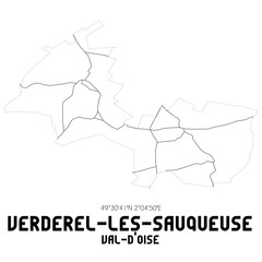 VERDEREL-LES-SAUQUEUSE Val-d'Oise. Minimalistic street map with black and white lines.