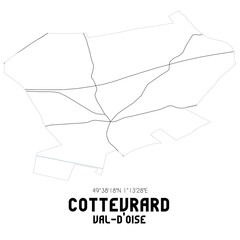 COTTEVRARD Val-d'Oise. Minimalistic street map with black and white lines.