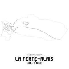 LA FERTE-ALAIS Val-d'Oise. Minimalistic street map with black and white lines.