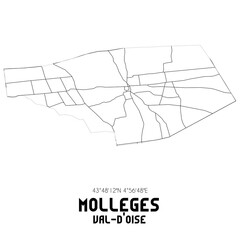 MOLLEGES Val-d'Oise. Minimalistic street map with black and white lines.