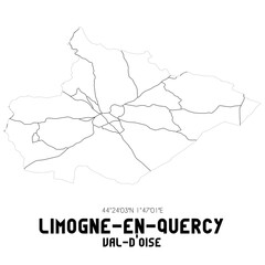 LIMOGNE-EN-QUERCY Val-d'Oise. Minimalistic street map with black and white lines.