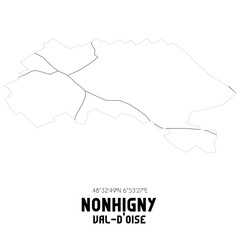 NONHIGNY Val-d'Oise. Minimalistic street map with black and white lines.