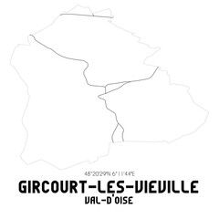 Obraz premium GIRCOURT-LES-VIEVILLE Val-d'Oise. Minimalistic street map with black and white lines.