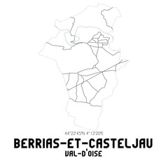 BERRIAS-ET-CASTELJAU Val-d'Oise. Minimalistic street map with black and white lines.