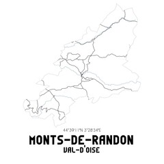 MONTS-DE-RANDON Val-d'Oise. Minimalistic street map with black and white lines.