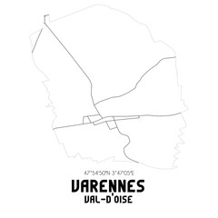 VARENNES Val-d'Oise. Minimalistic street map with black and white lines.