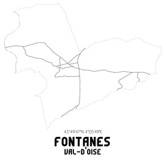 FONTANES Val-d'Oise. Minimalistic street map with black and white lines.