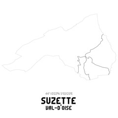 SUZETTE Val-d'Oise. Minimalistic street map with black and white lines.