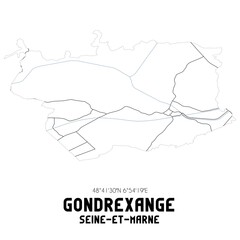 GONDREXANGE Seine-et-Marne. Minimalistic street map with black and white lines.