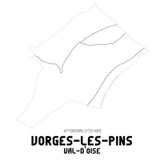 VORGES-LES-PINS Val-d'Oise. Minimalistic street map with black and white lines.