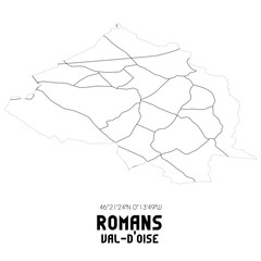 ROMANS Val-d'Oise. Minimalistic street map with black and white lines.