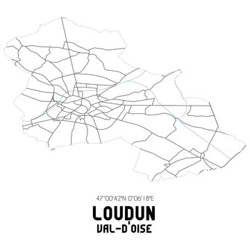 LOUDUN Val-d'Oise. Minimalistic street map with black and white lines.