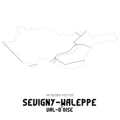 SEVIGNY-WALEPPE Val-d'Oise. Minimalistic street map with black and white lines.