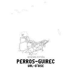 PERROS-GUIREC Val-d'Oise. Minimalistic street map with black and white lines.