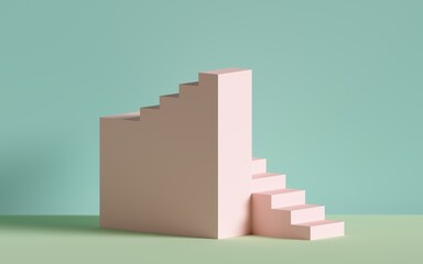 3d render, pink stairs, steps, abstract background in pastel colors, fashion podium, minimal scene, architectural block, design element