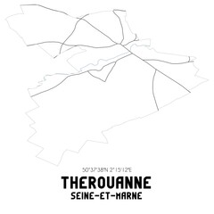 Obraz premium THEROUANNE Seine-et-Marne. Minimalistic street map with black and white lines.