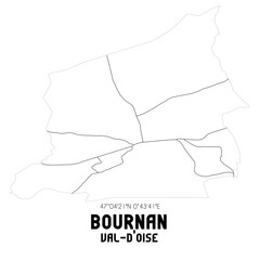 BOURNAN Val-d'Oise. Minimalistic street map with black and white lines.