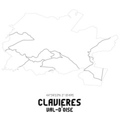 CLAVIERES Val-d'Oise. Minimalistic street map with black and white lines.