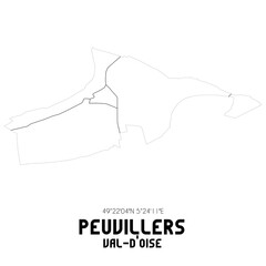 PEUVILLERS Val-d'Oise. Minimalistic street map with black and white lines.