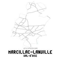 MARCILLAC-LANVILLE Val-d'Oise. Minimalistic street map with black and white lines.