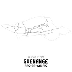 GUENANGE Pas-de-Calais. Minimalistic street map with black and white lines.