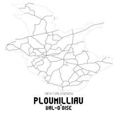 PLOUMILLIAU Val-d'Oise. Minimalistic street map with black and white lines.