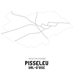 PISSELEU Val-d'Oise. Minimalistic street map with black and white lines.