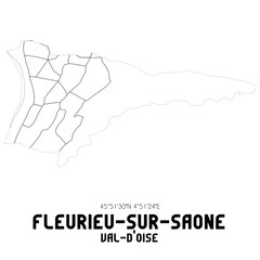 FLEURIEU-SUR-SAONE Val-d'Oise. Minimalistic street map with black and white lines.