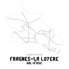 FRAGNES-LA LOYERE Val-d'Oise. Minimalistic street map with black and white lines.